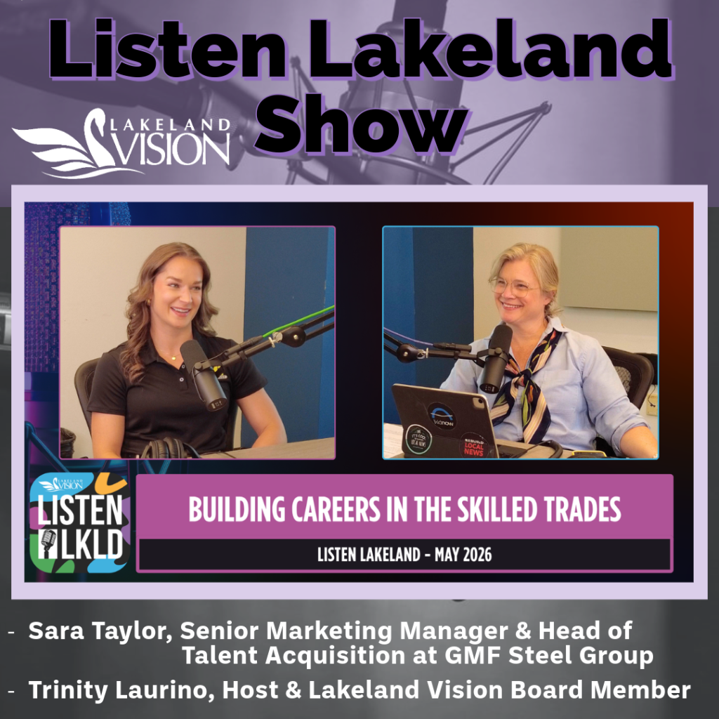 Listen Lakeland, Host – and Lakeland Vision Board Member Trinity Laurino. Guest: Sara Taylor Senior Marketing Manager and head of Talent Acquisition at GMF Steel Group.