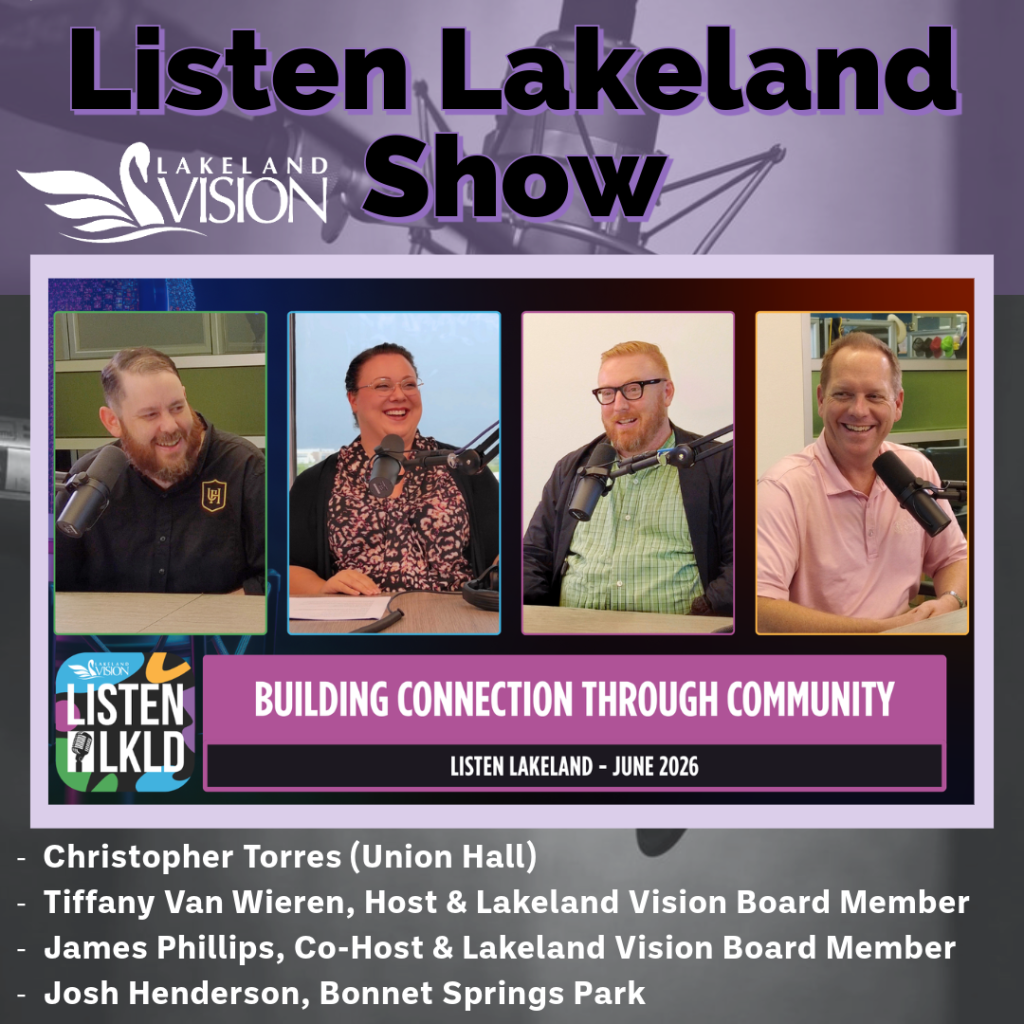  Lakeland Vision Board Members Tiffany Van Weiren and James Phillips sit down with guests Josh Henderson (Bonnet Springs Park) and Christopher Torres (Union Hall).